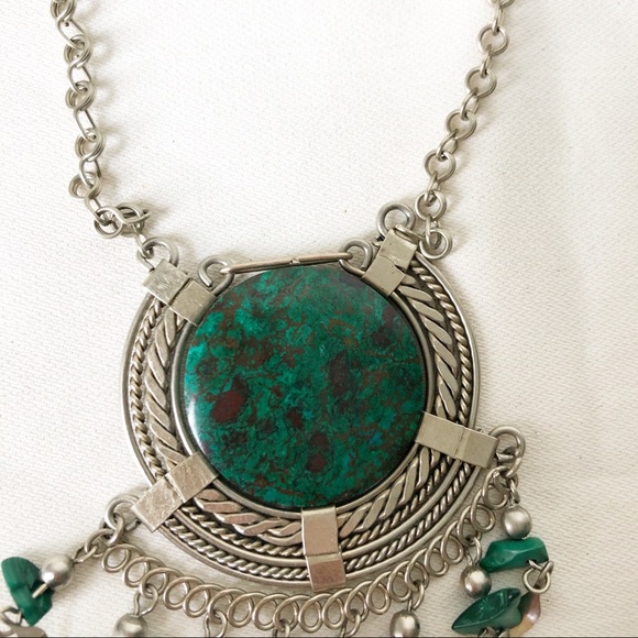 Speckled Turquoise and Silver Boho Style Necklace - Picture 2 of 5